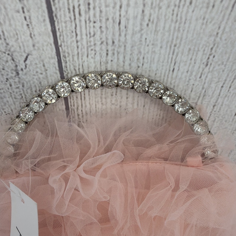 Alessia Jewel Purse Pink Tulle Ruffle Rhinestone Evening Bag Prom Wedding Girly - Picture 4 of 7